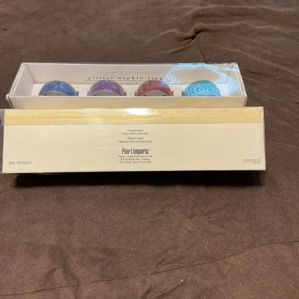 Pier 1 Jeweled Glitter Napkin Rings Christmas Festive Lot of 8 Multicolor